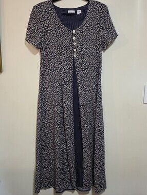 Newport News Navy and Cream Floral Button-Front Maxi